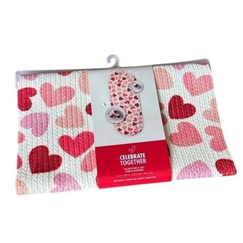 Celebrate Together Valentines Day Heart Table Runner Woven 13